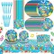 121 Pcs Goodbye School Hello Pool Party Tableware Set Includes 48 Pcs Plates 24 Pcs Napkins 24 Pcs Forks 24 Pcs Knives 1 Pcs Disposable Tablecloth for 24 Guests Pool Disposable Party Favors
